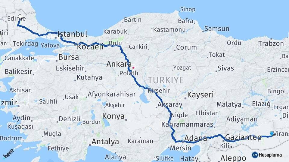Şanlıurfa Viranşehir Kırklareli Arası Kaç Km - Yol Haritası