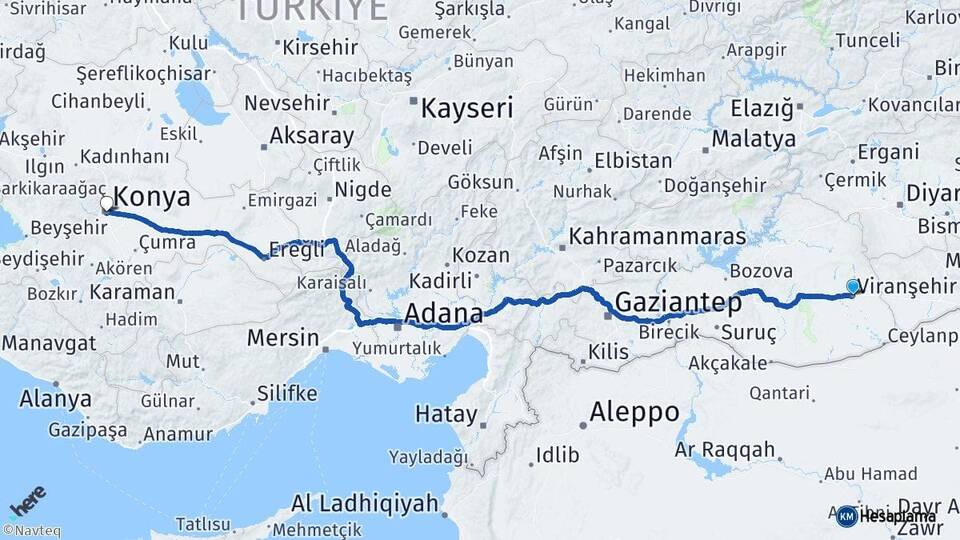 Şanlıurfa Viranşehir Konya Arası Kaç Km - Yol Haritası