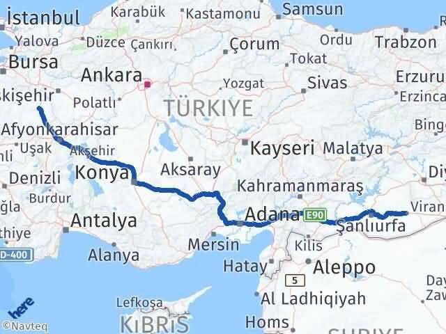 Şanlıurfa Viranşehir Kütahya Arası Kaç Km - Yol Haritası