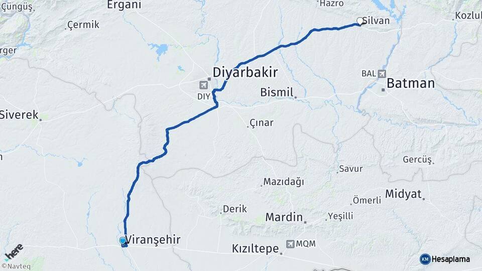 Şanlıurfa Viranşehir Silvan Diyarbakır Arası Kaç Km - Yol Haritası