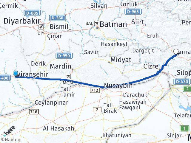 Şanlıurfa Viranşehir Şırnak Arası Kaç Km - Yol Haritası