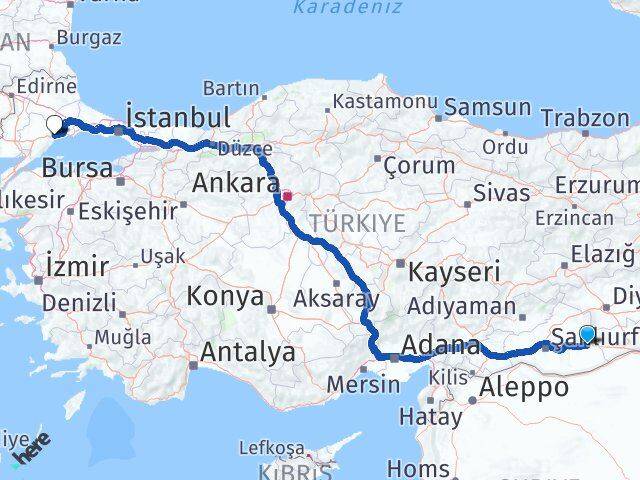 Şanlıurfa Viranşehir Tekirdağ Arası Kaç Km - Yol Haritası