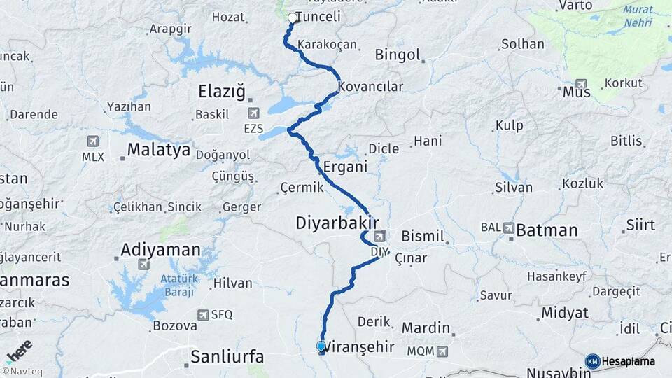 Şanlıurfa Viranşehir Tunceli Arası Kaç Km - Yol Haritası