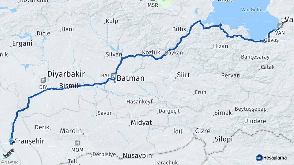 Şanlıurfa Viranşehir Van Arası Kaç Km - Yol Haritası
