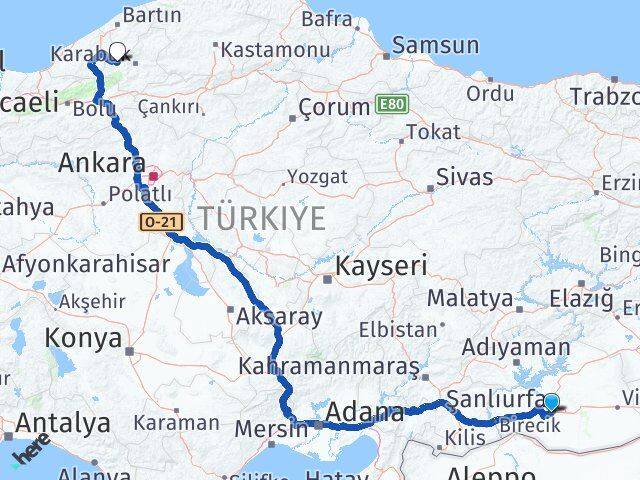 Şanlıurfa Yenice Karabük Arası Kaç Km - Yol Haritası