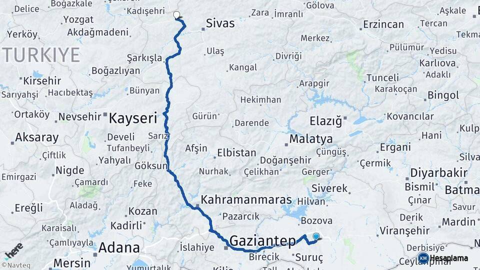 Şanlıurfa Yıldızeli Sivas Arası Kaç Km - Yol Haritası