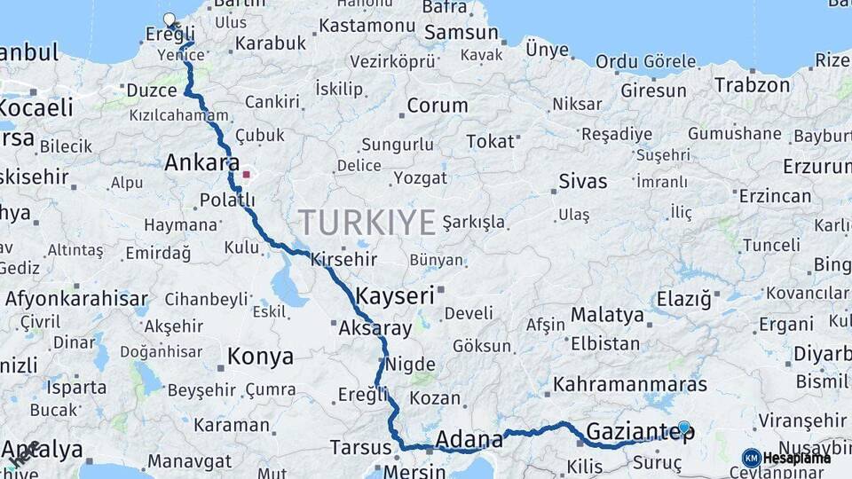 Şanlıurfa Zonguldak Arası Kaç Km - Yol Haritası