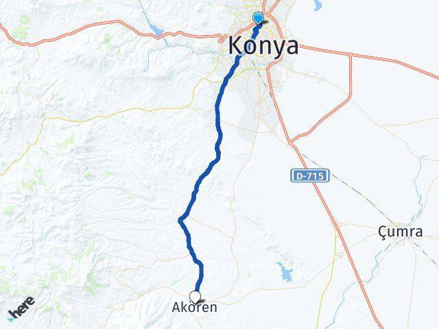 Selçuklu YHT Garı Akören Arası Kaç Km - Yol Tarifi