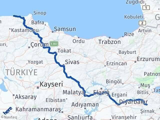 Siirt Abana Kastamonu Arası Kaç Km - Yol Haritası