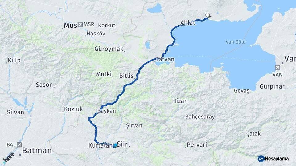 Siirt Adilcevaz Bitlis Arası Kaç Km - Yol Haritası