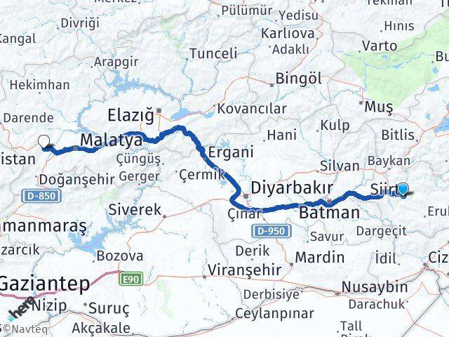 Siirt Akçadağ Malatya Arası Kaç Km - Yol Haritası