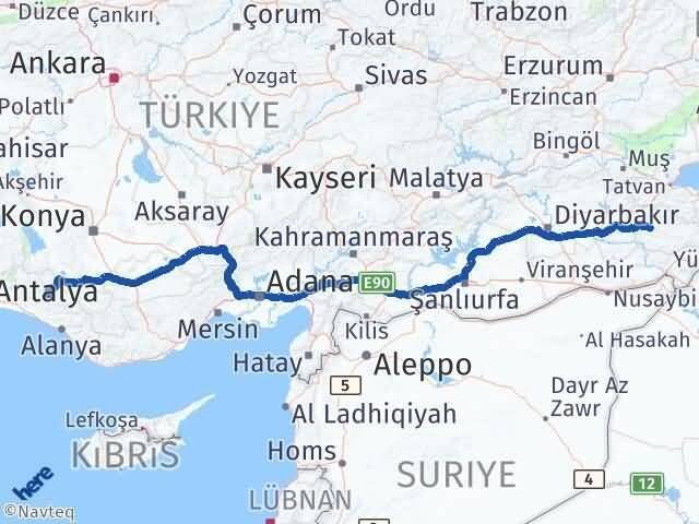Siirt Akseki Antalya Arası Kaç Km - Yol Haritası