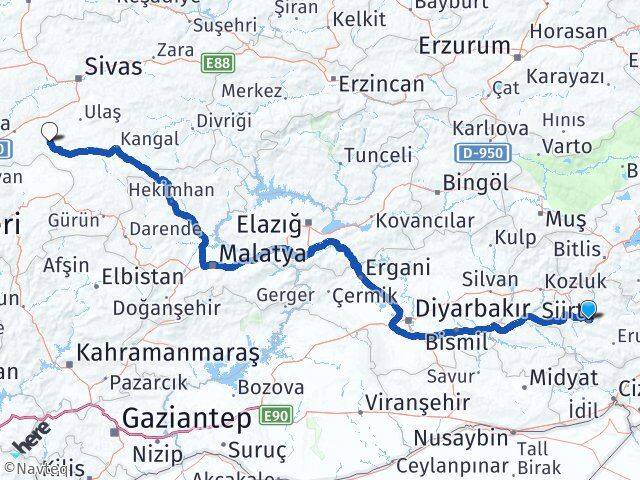 Siirt Altınyayla Sivas Arası Kaç Km - Yol Haritası