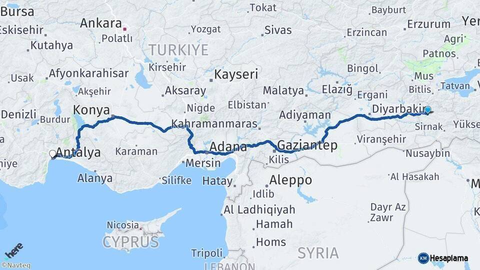 Siirt Antalya Arası Kaç Km - Yol Haritası
