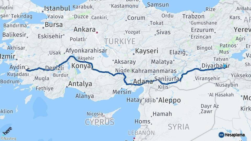 Siirt Aydın Arası Kaç Km - Yol Haritası