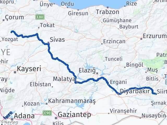 Siirt Aydıncık Yozgat Arası Kaç Km - Yol Haritası