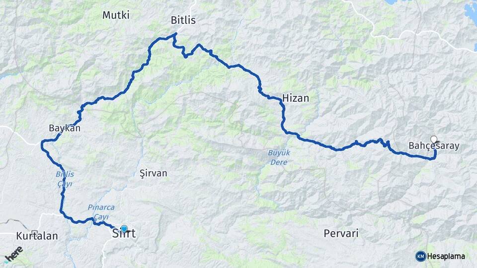 Siirt Bahçesaray Van Arası Kaç Km - Yol Haritası