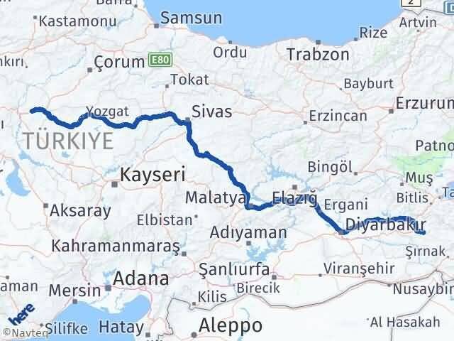 Siirt Balışeyh Kırıkkale Arası Kaç Km - Yol Haritası