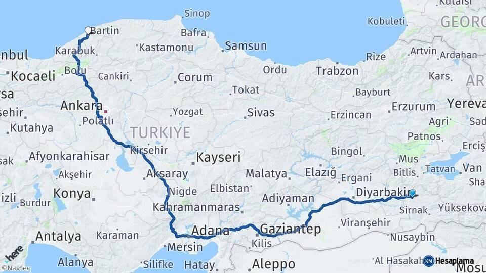 Siirt Bartın Arası Kaç Km - Yol Haritası