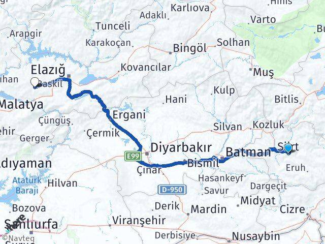 Siirt Baskil Elazığ Arası Kaç Km - Yol Haritası