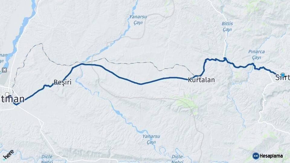 Siirt Batman Arası Kaç Km - Yol Haritası