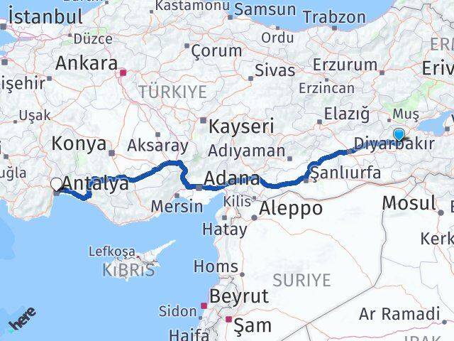 Siirt Baykan Antalya Arası Kaç Km - Yol Haritası