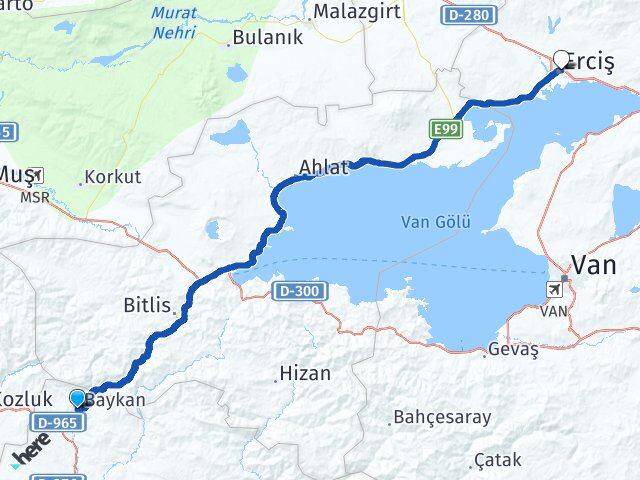 Siirt Baykan Erciş Van Arası Kaç Km - Yol Haritası