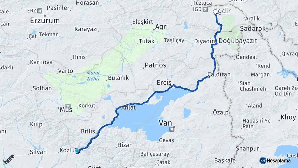 Siirt Baykan Iğdır Arası Kaç Km - Yol Haritası