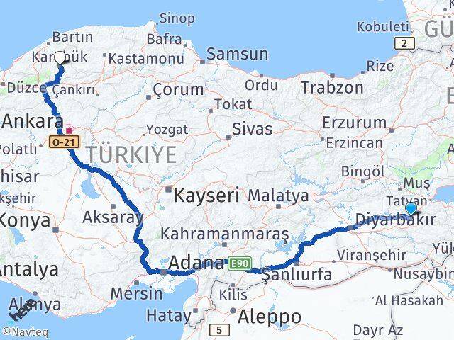 Siirt Baykan Karabük Arası Kaç Km - Yol Haritası