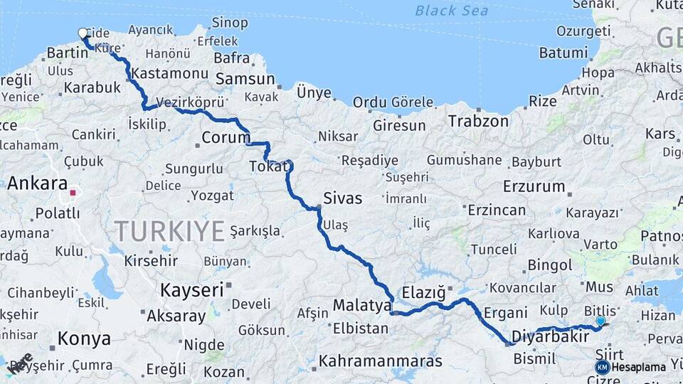 Siirt Baykan Narlıdere Bitlis Arası Kaç Km - Yol Haritası