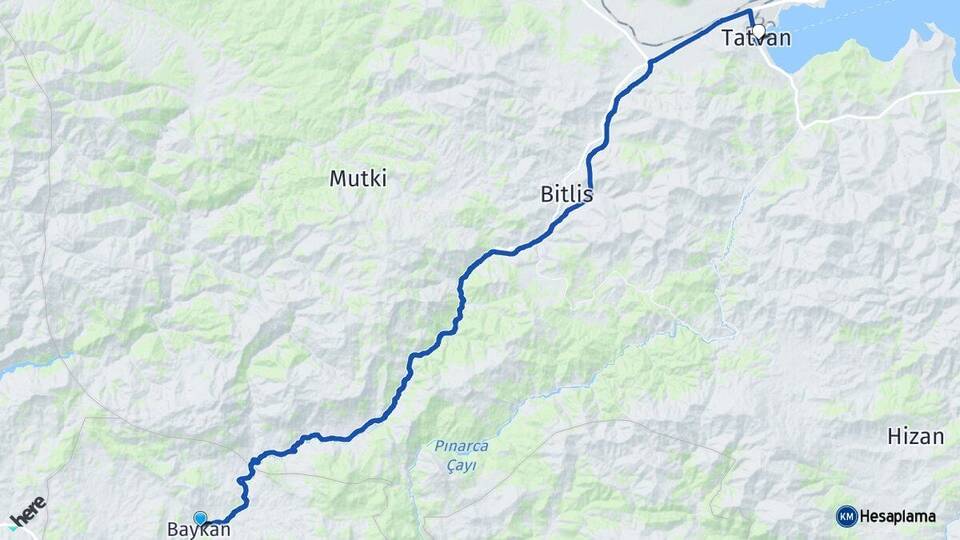 Siirt Baykan Tatvan Bitlis Arası Kaç Km - Yol Haritası