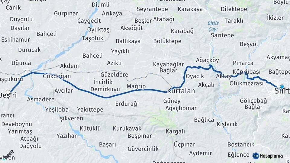 Siirt Beşiri Batman Arası Kaç Km - Yol Haritası