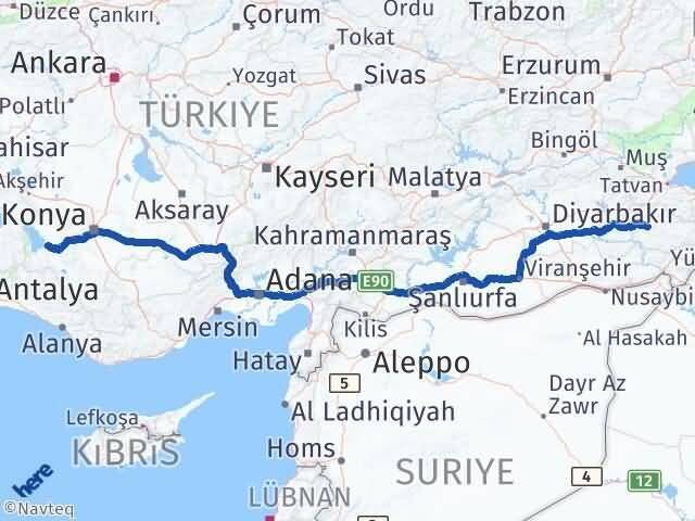 Siirt Beyşehir Konya Arası Kaç Km - Yol Haritası