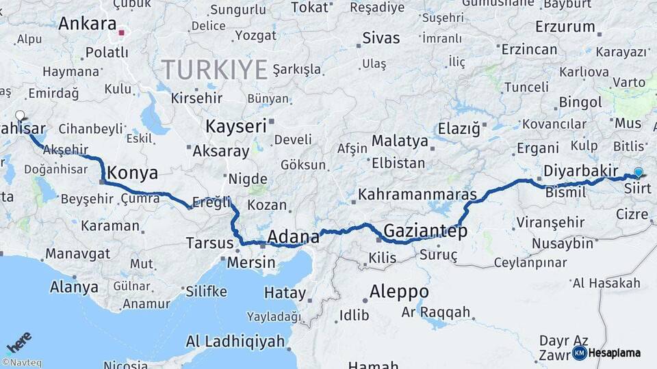 Siirt Bolvadin Afyonkarahisar Arası Kaç Km - Yol Haritası