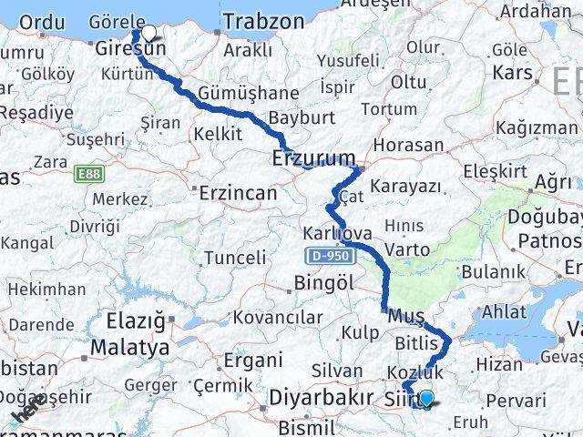 Siirt Çanakçı Giresun Arası Kaç Km - Yol Haritası