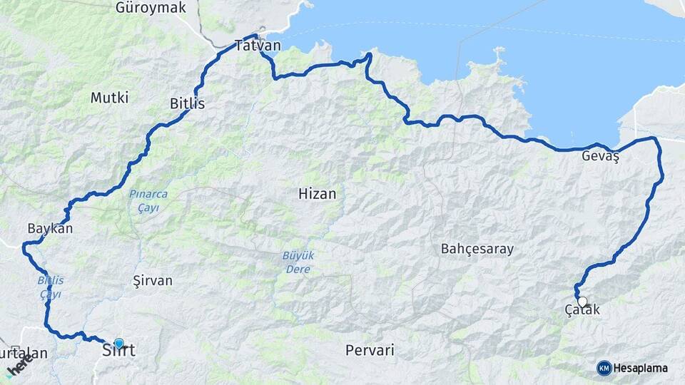 Siirt Çatak Van Arası Kaç Km - Yol Haritası