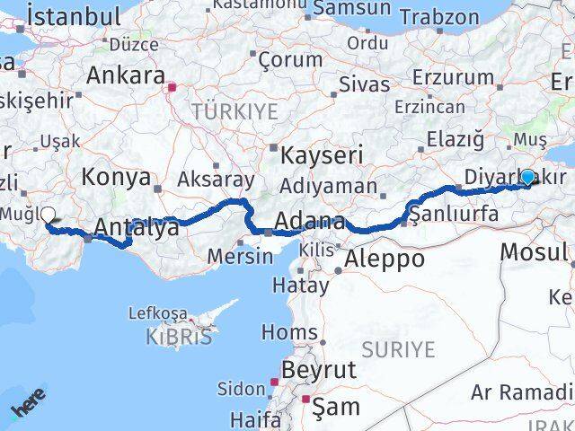 Siirt Çavdır Burdur Arası Kaç Km - Yol Haritası
