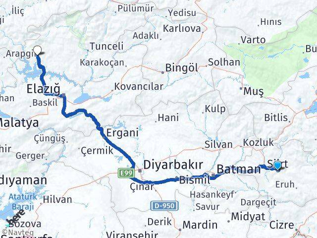Siirt Çemişgezek Tunceli Arası Kaç Km - Yol Haritası