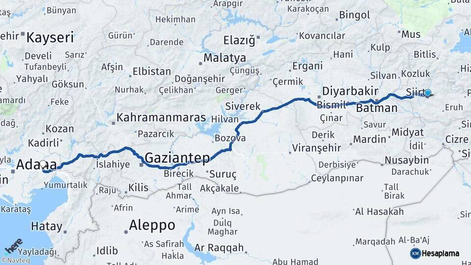 Siirt Ceyhan Adana Arası Kaç Km - Yol Haritası