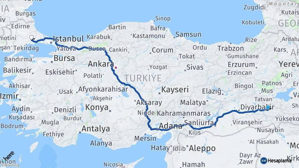 Siirt Çorlu Tekirdağ Arası Kaç Km - Yol Haritası
