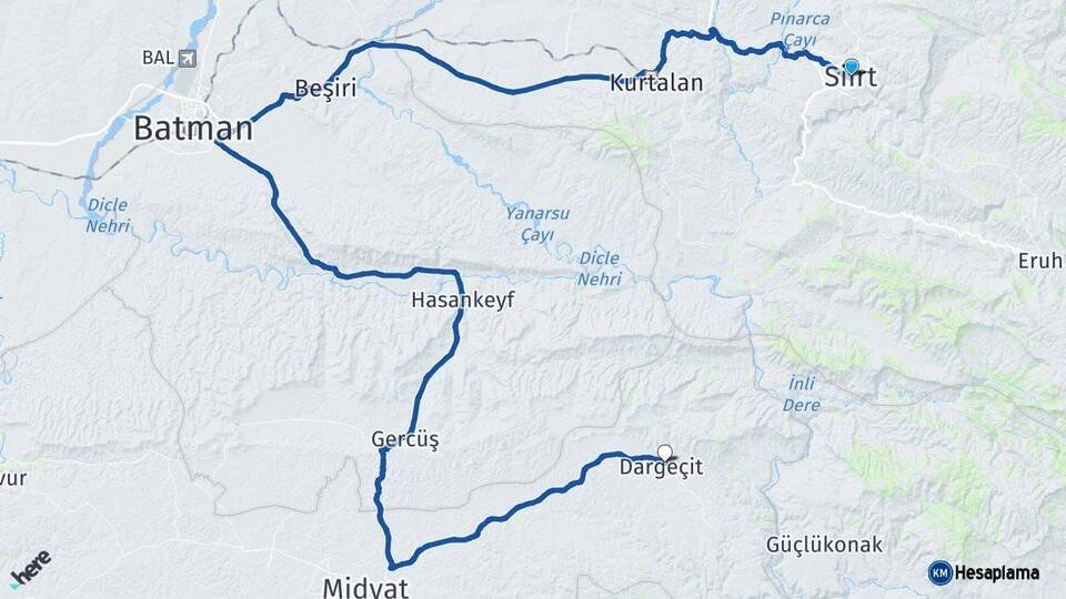 Siirt Dargeçit Mardin Arası Kaç Km - Yol Haritası