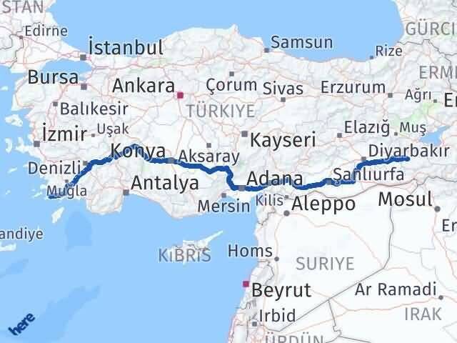 Siirt Datça Muğla Arası Kaç Km - Yol Haritası