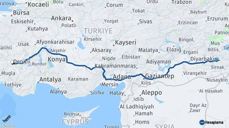 Siirt Denizli Arası Kaç Km - Yol Haritası