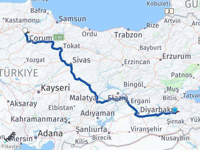 Siirt Dodurga Çorum Arası Kaç Km - Yol Haritası