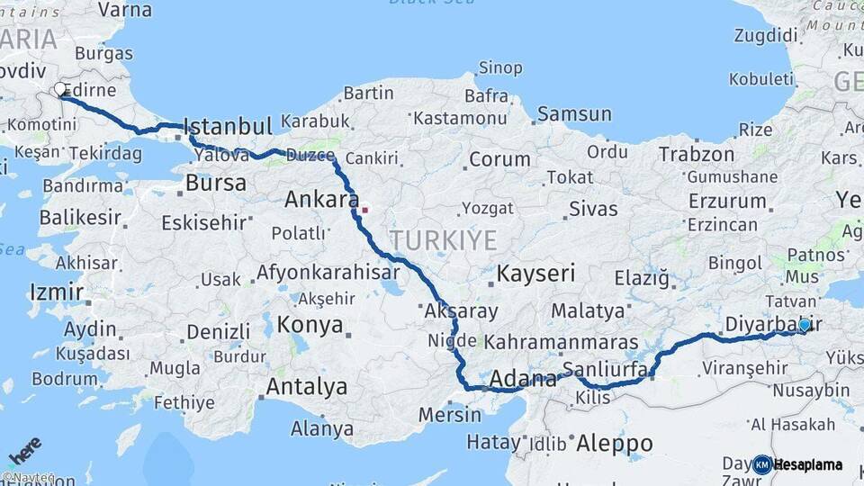 Siirt Edirne Arası Kaç Km - Yol Haritası