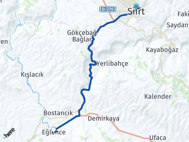 Siirt Eğlence Arası Kaç Km - Yol Haritası