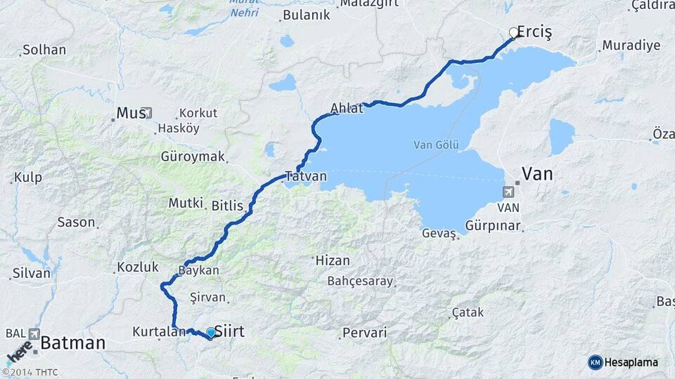 Siirt Erciş Van Arası Kaç Km - Yol Haritası