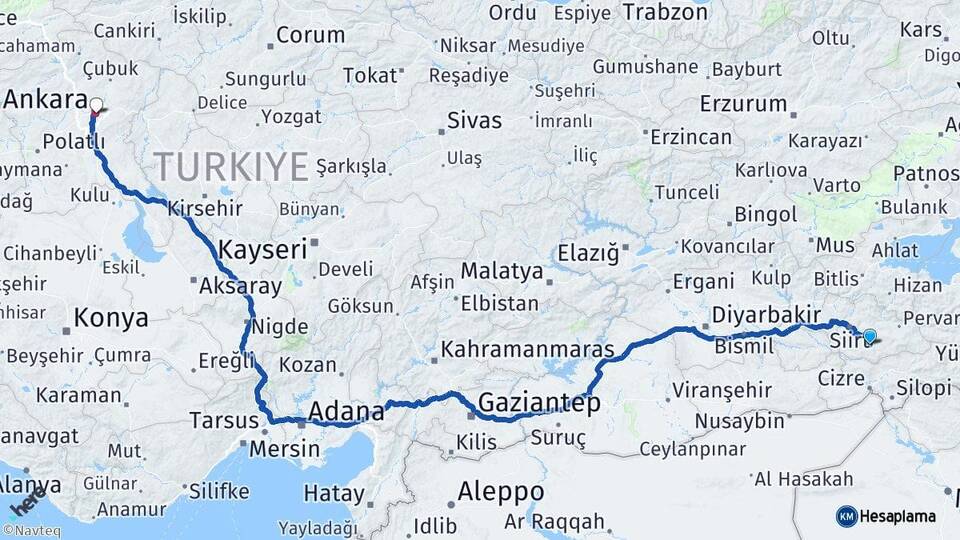 Siirt Eruh Ankara Arası Kaç Km - Yol Haritası