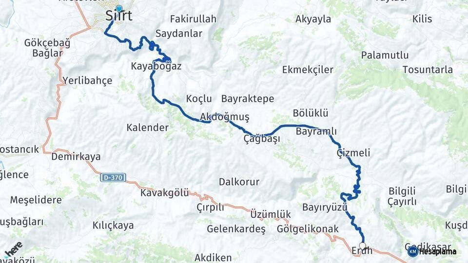 Siirt Eruh Arası Kaç Km - Yol Haritası