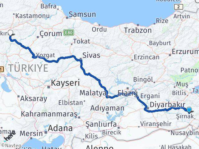 Siirt Eruh Çankırı Arası Kaç Km - Yol Haritası